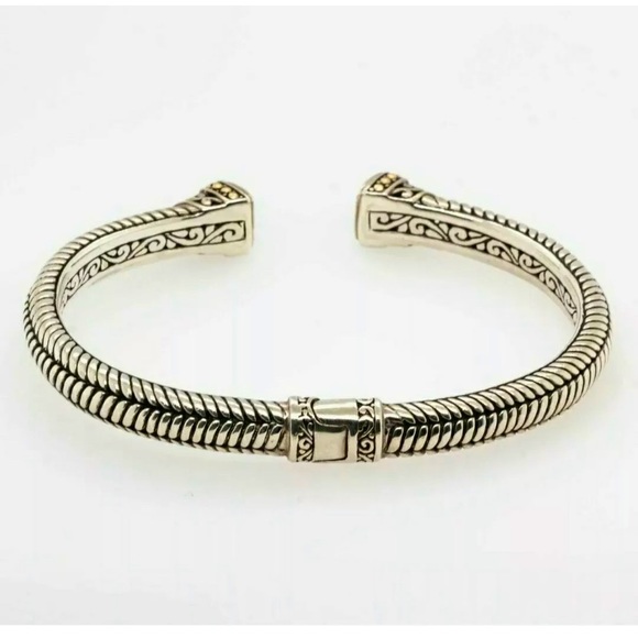 Samuel Benham Sterling Silver & 18K Gold with Amethyst Hinged Cuff Bracelet - Picture 15 of 16